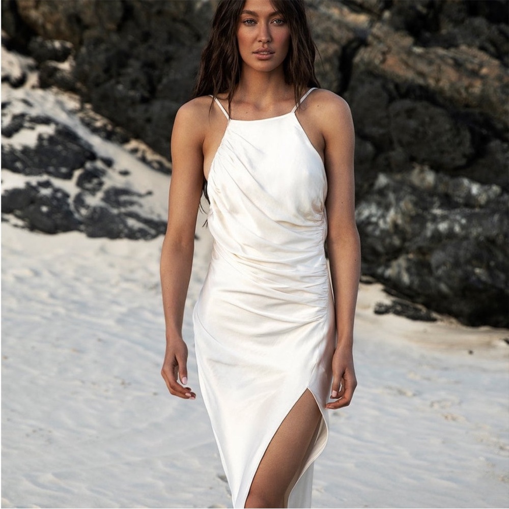 Shona Joy Gathered Square Neck Bias Dress Ivory AUS 8/US 4